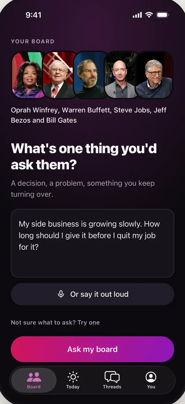 Get Mentors board screen with a question box